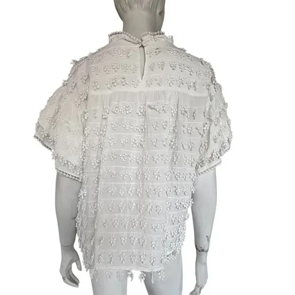 NWT FARM Rio Ivory off White Embroidered Fringe Short Sleeve Size M - Picture 6 of 9